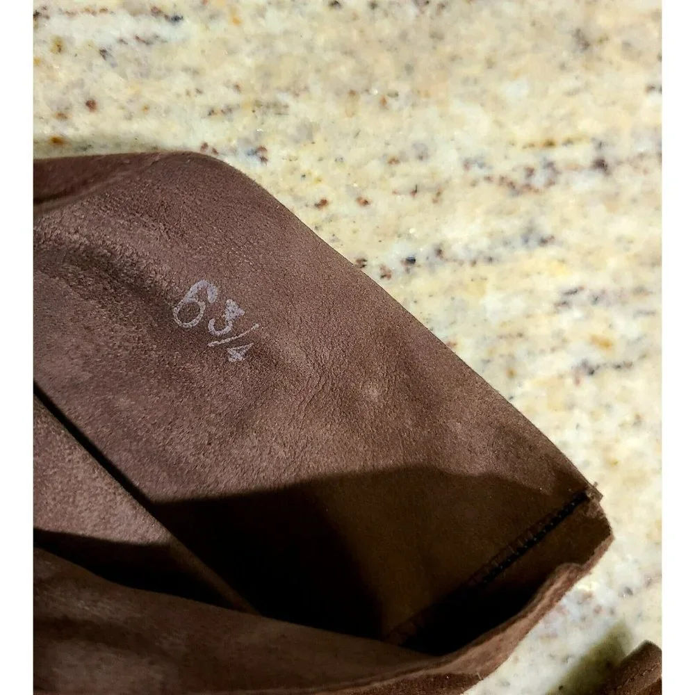 Vtg Gloves Brown Suede Mid Length Embroidered 6 3/4 HA&E Smith France Chevreau